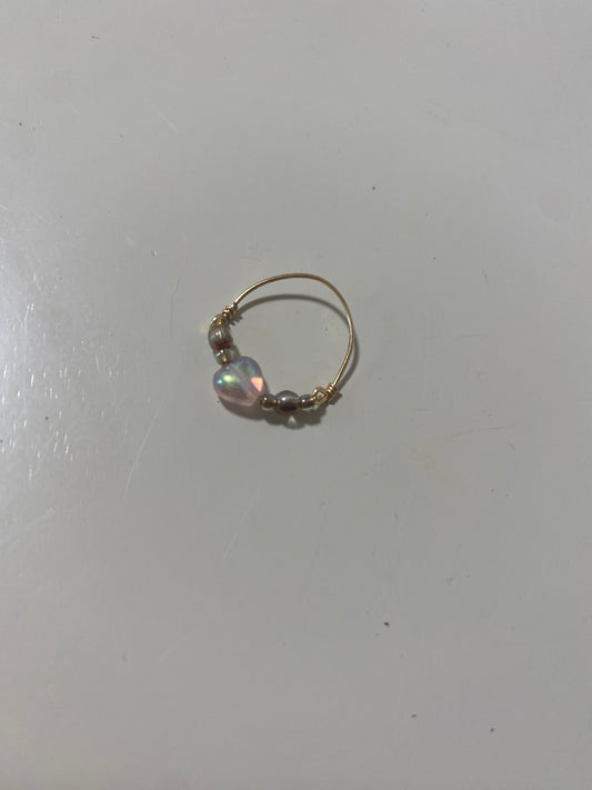 Pink Heart Gold Ring Size 3.5