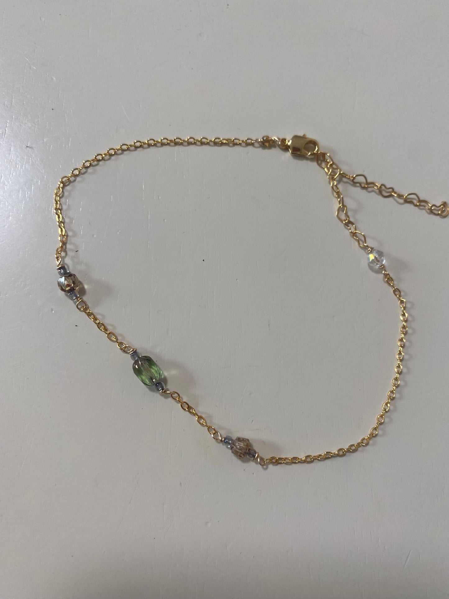 Dainty Gold and Green Anklet