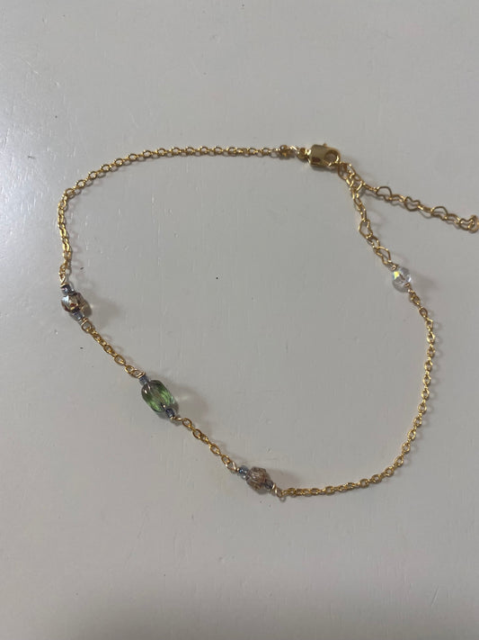 Dainty Gold and Green Anklet